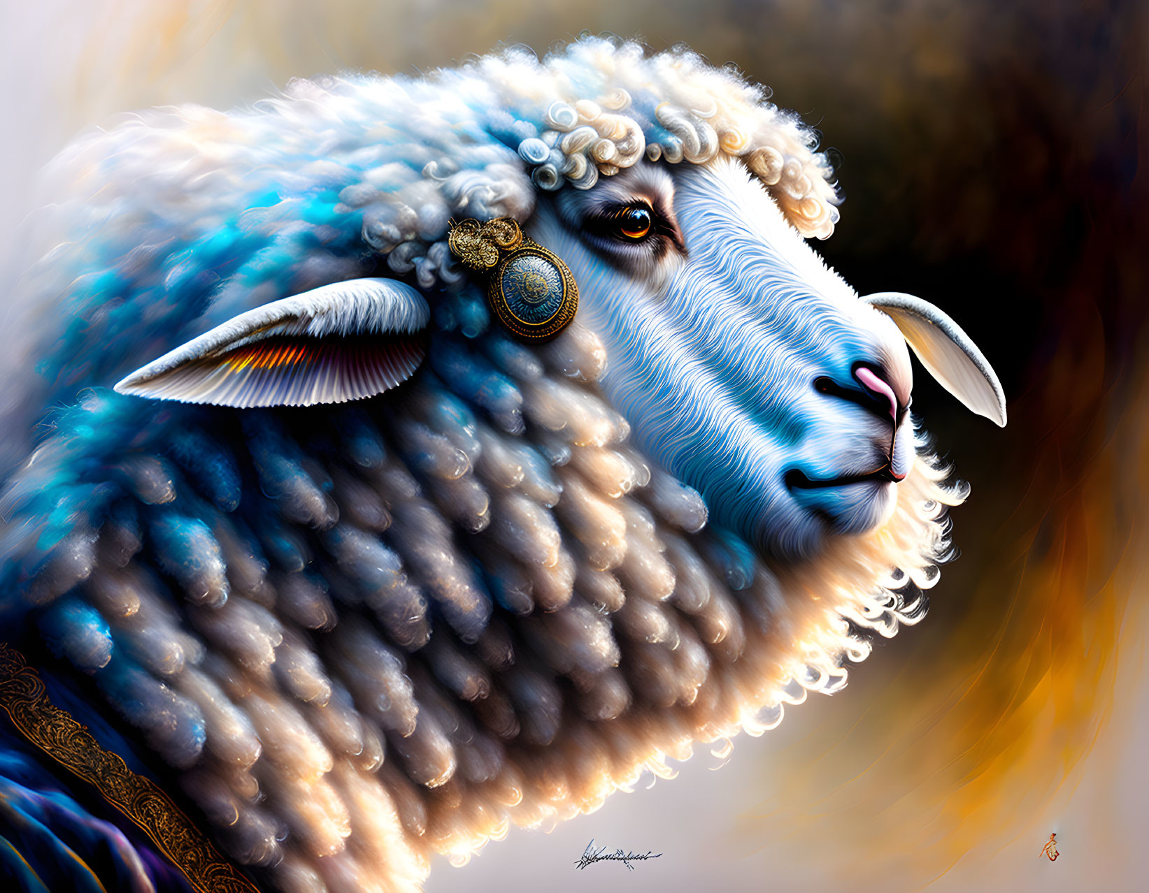 Stylized sheep digital artwork with ornate accessories