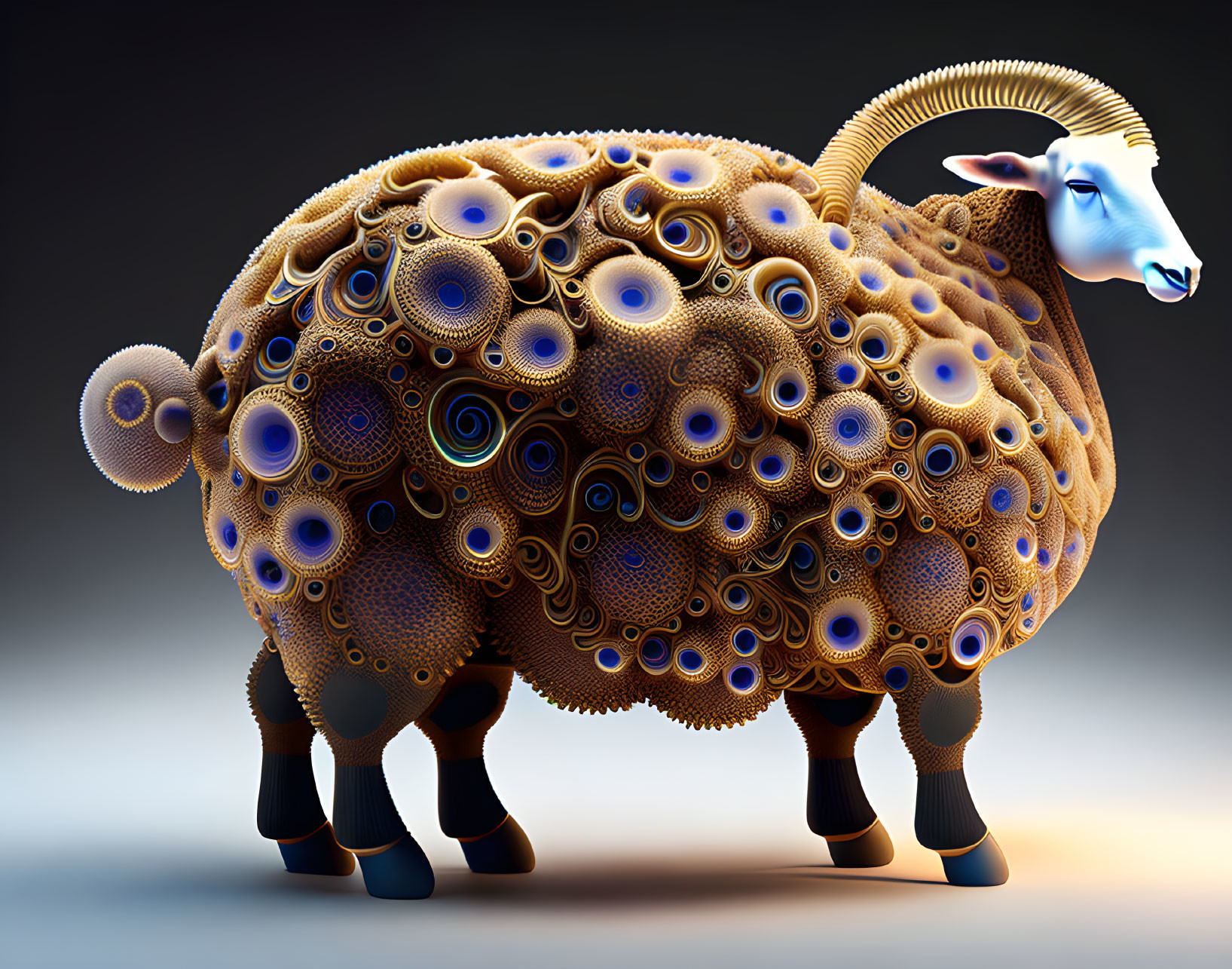 Surreal sheep illustration with fractal fleece and swirling eyes