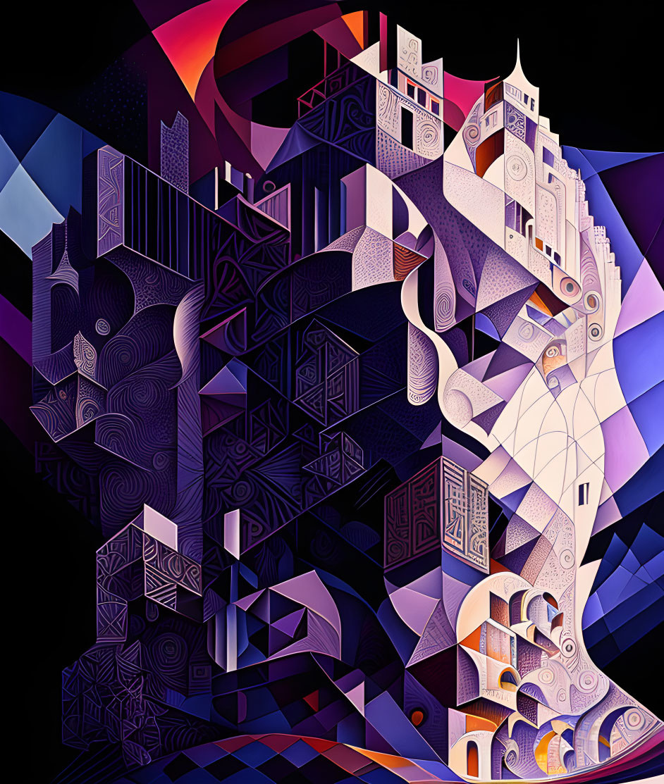 Colorful Geometric Abstract Art with Intricate Shapes & Patterns