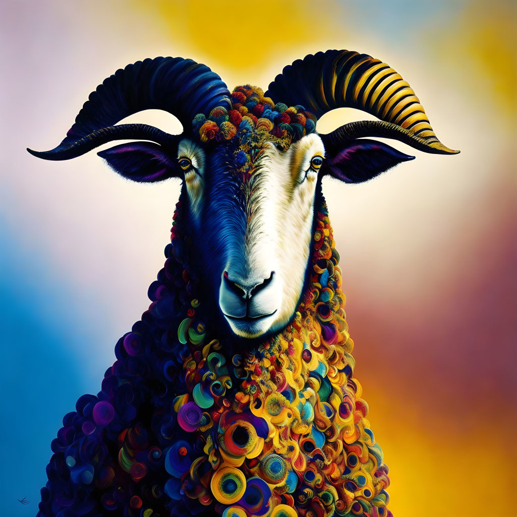 Vibrant Ram Illustration with Intricate Patterns