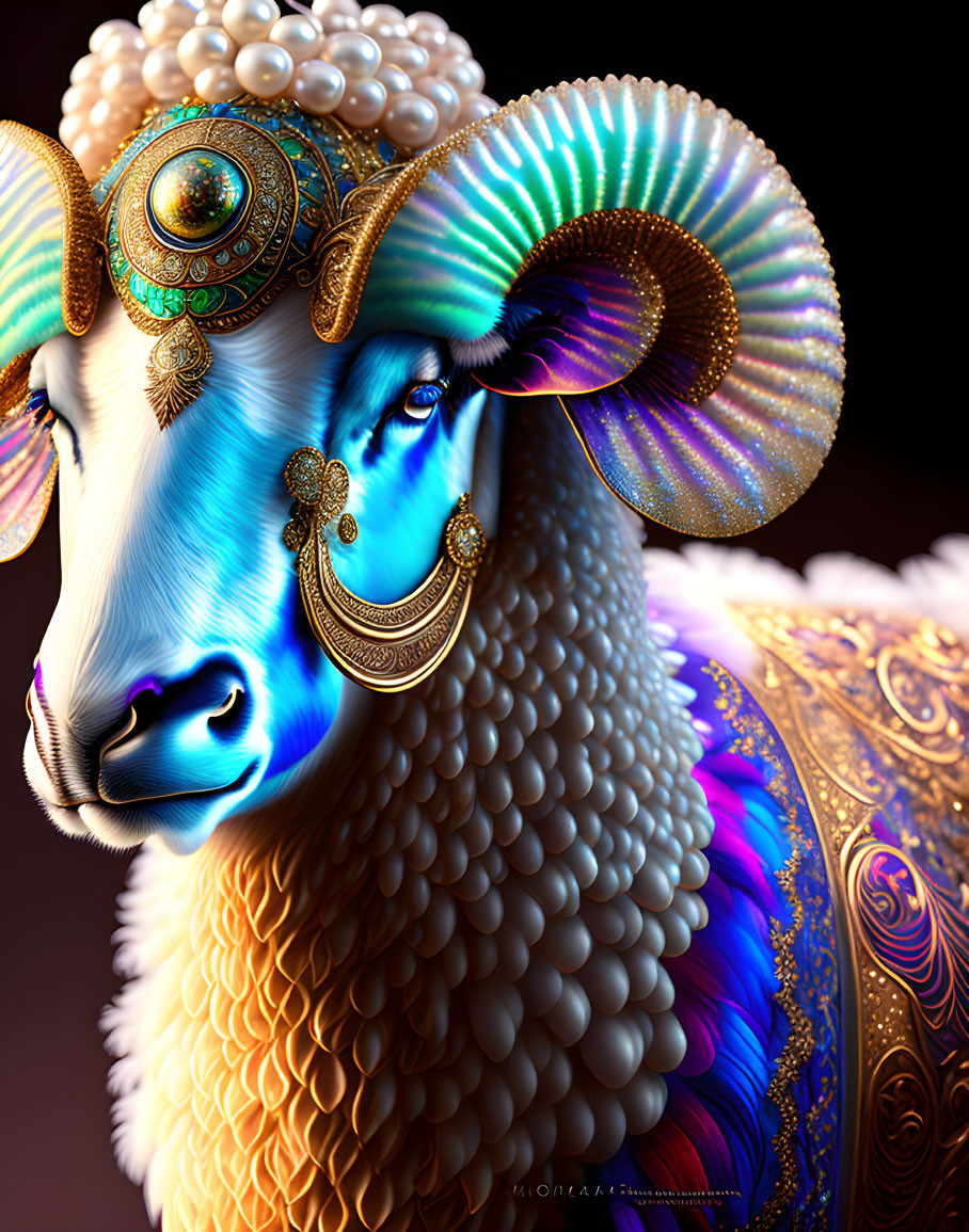 Mythical ram digital art with vibrant colors