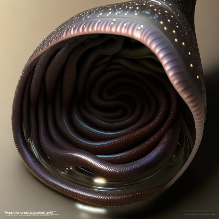 Spiral metallic structure with illuminated edges in 3D render