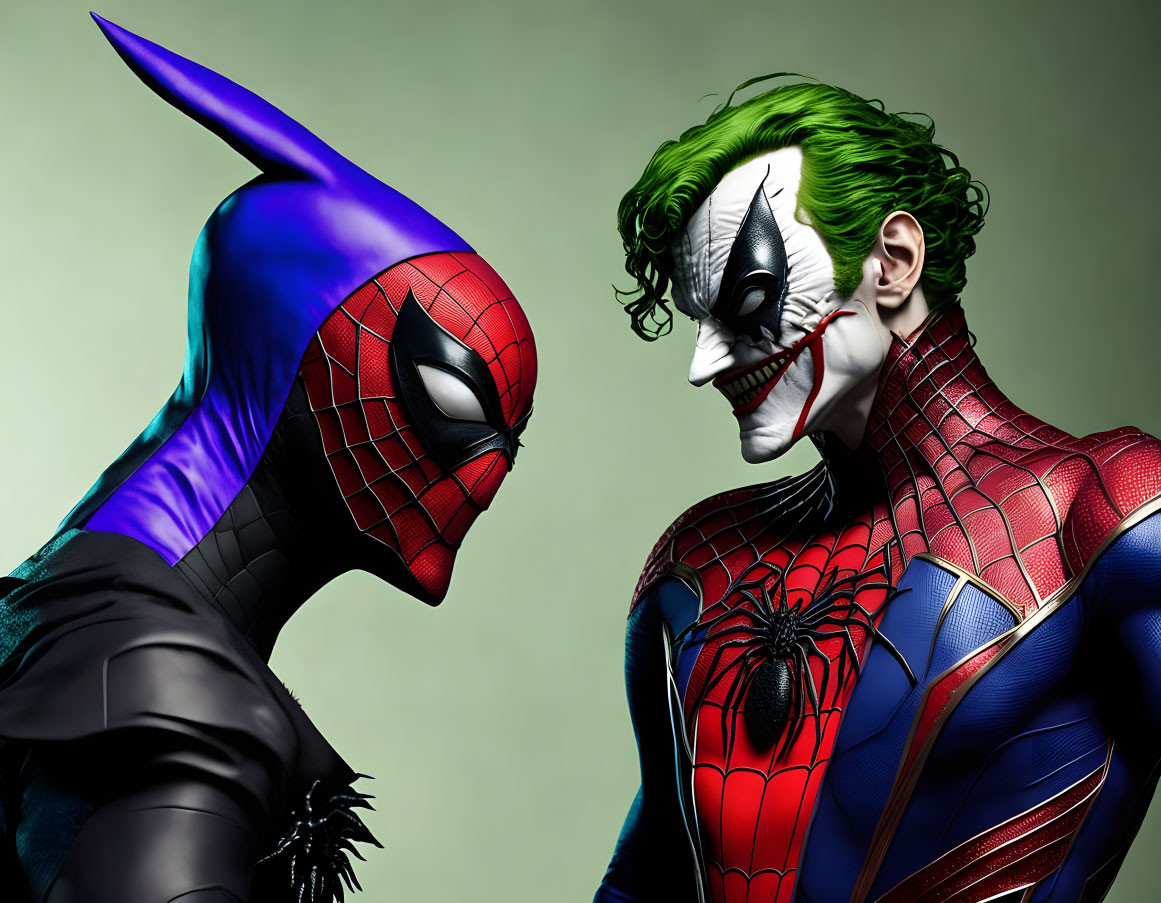 Detailed Spider-Man and Joker digital art with vibrant colors