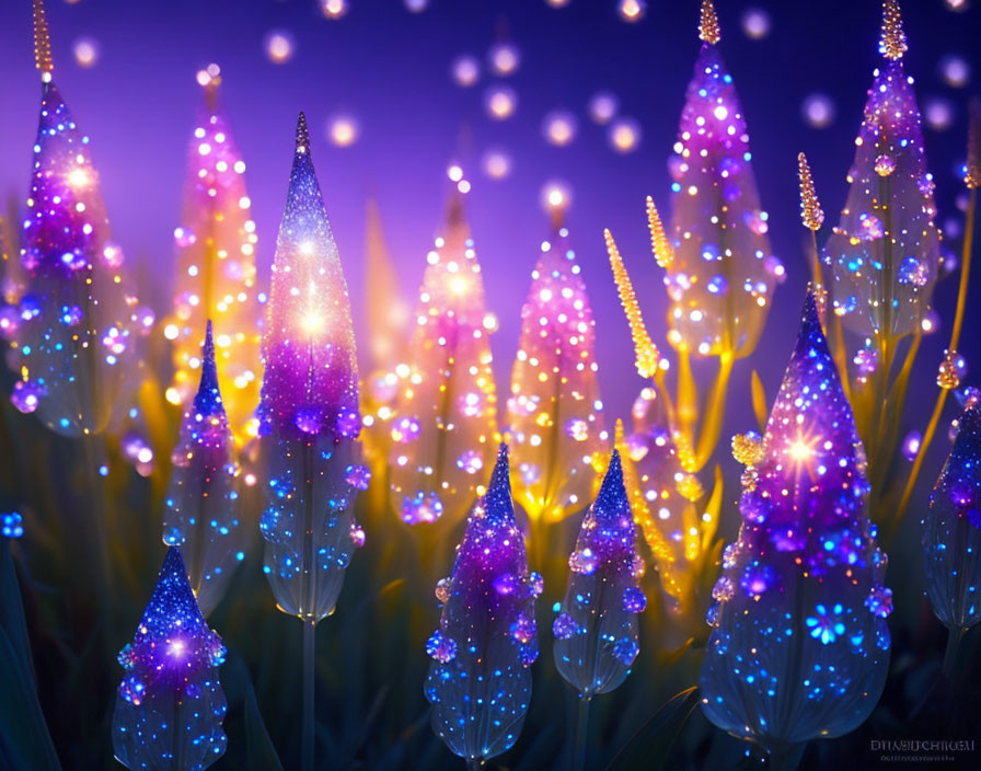 Vibrant Purple and Blue Floral Shapes on Dreamy Bokeh Background