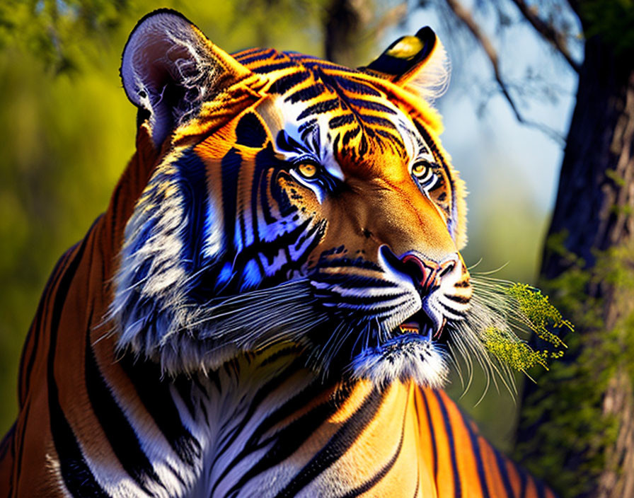 Striking Tiger with Orange and Black Stripes in Lush Greenery