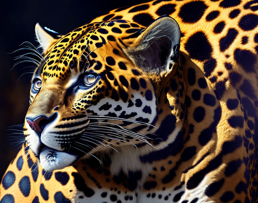 Close-Up of Vibrant Orange Jaguar with Black Spots and Intense Gaze