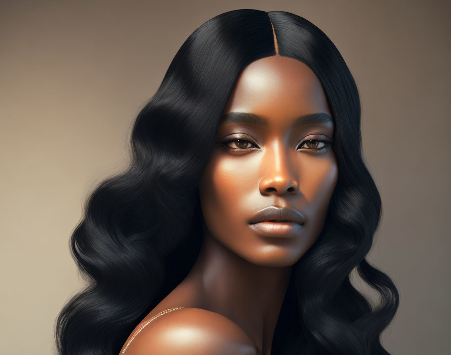 Portrait of Woman with Dark Hair and Flawless Skin
