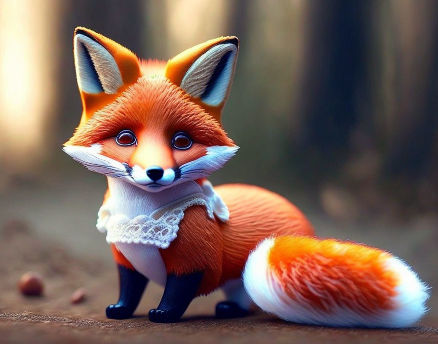 Detailed Fox Figurine with Expressive Eyes and Fluffy Tail Against Soft Background