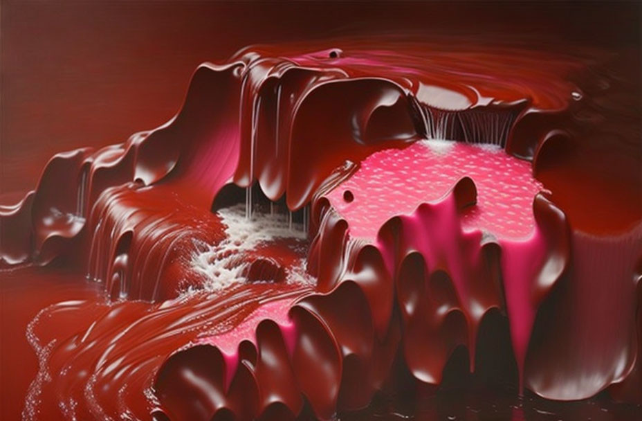 Fluid abstract art: Red and pink contrasting waves.