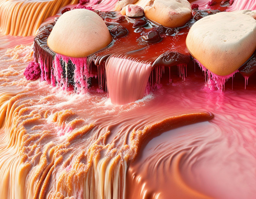 High-resolution surreal landscape with melting chocolate and candy details