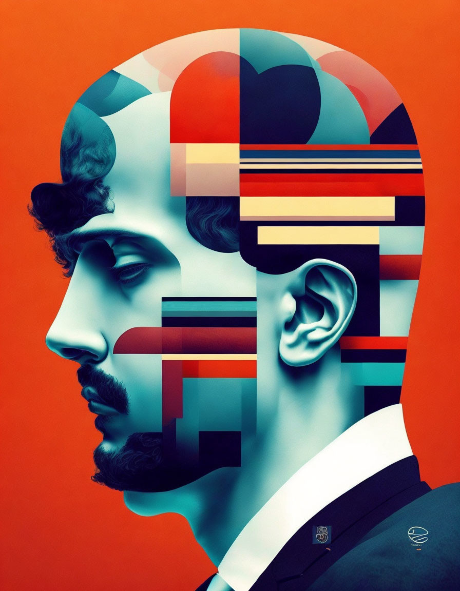 Colorful geometric design overlay on man's profile for surreal effect