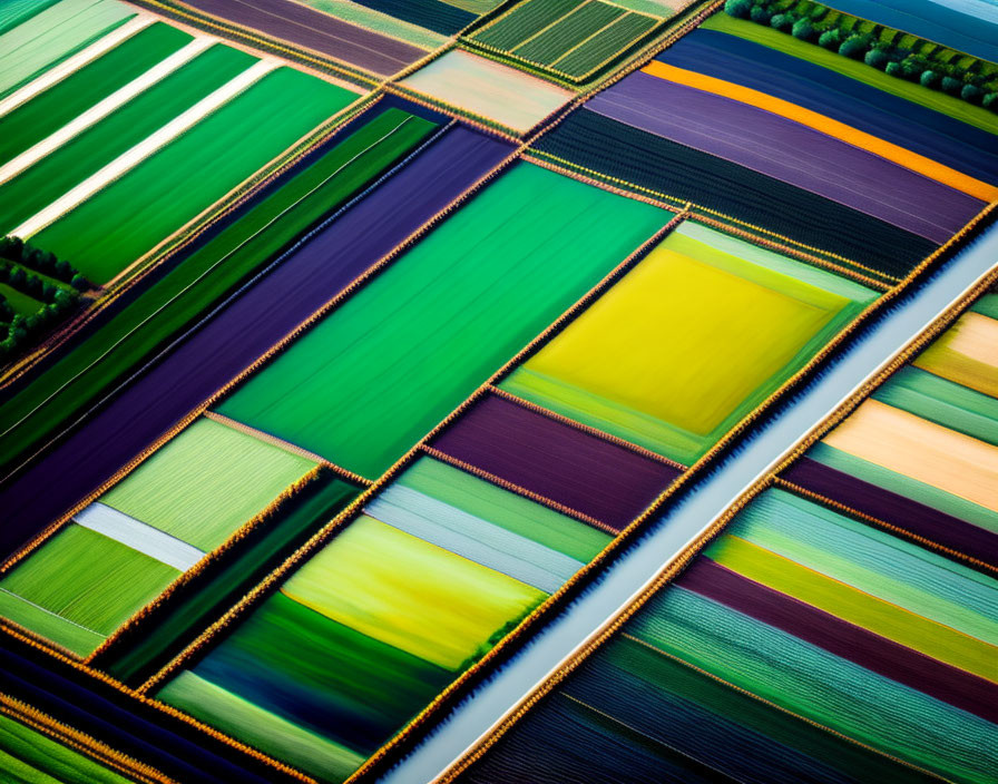 Vibrant aerial view of colorful patchwork agricultural fields