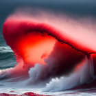 Large Red and White Shark Breaching Ocean Surface in Digital Art