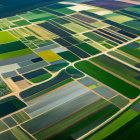 Patchwork of Agricultural Fields in Green, Brown, and Yellow with Township