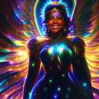 Celestial-themed digital artwork of a glowing woman blending into cosmic backdrop