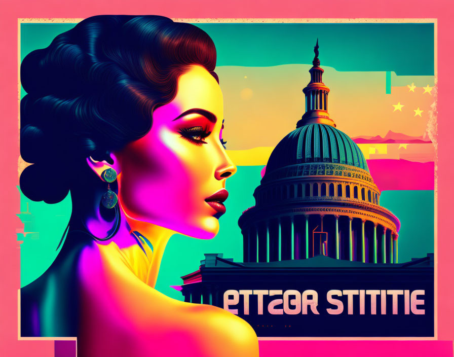 Vibrant profile portrait with Capitol building at dusk