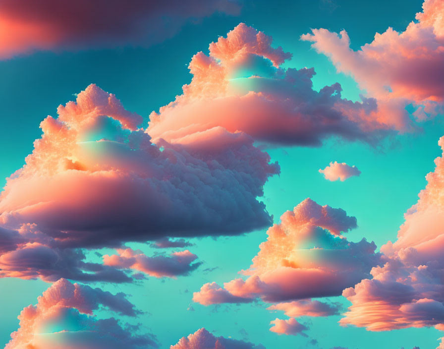 Colorful sunset sky with pink, orange, and teal clouds.