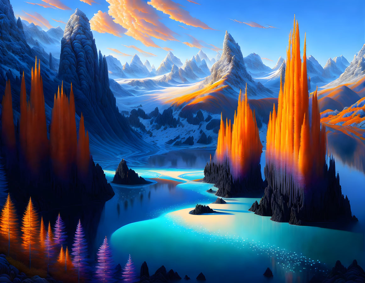 Orange Crystalline Formations in Serene Landscape