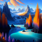 Orange Crystalline Formations in Serene Landscape