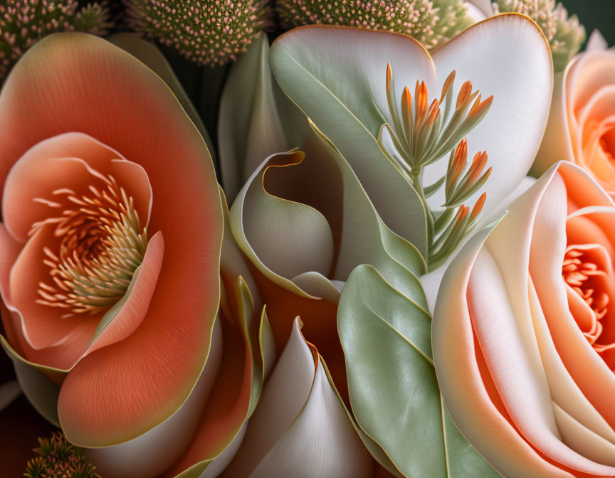 Peach-Colored Floral Arrangement with Curled Petals and Greenery