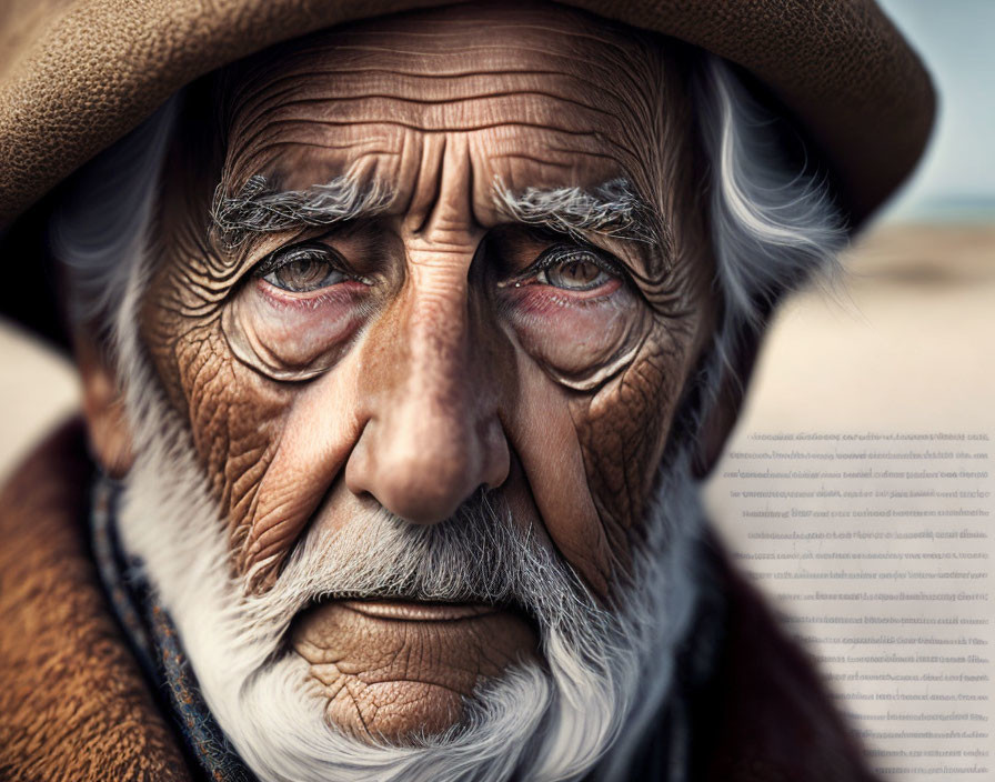 Elderly man with deep wrinkles and hat exudes wisdom