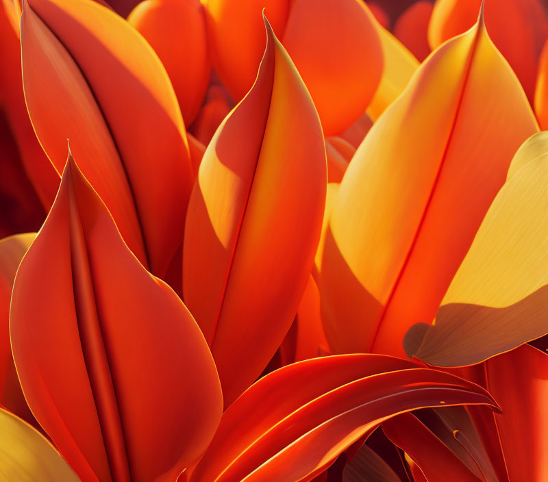 Detailed Close-Up of Vibrant Orange and Red Flower Petals