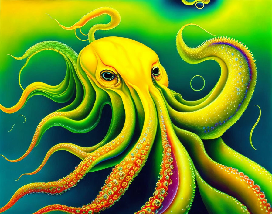 Colorful Stylized Octopus on Green & Yellow Gradient Background