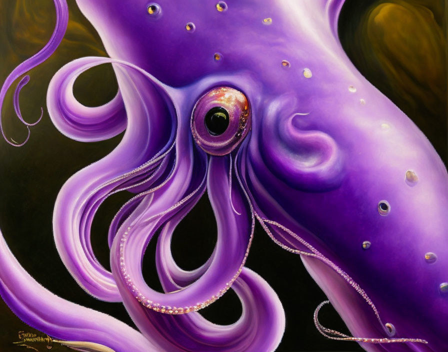 Vibrant Purple Octopus Illustration with Flowing Tentacles