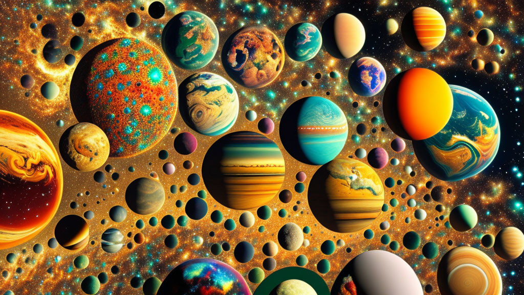 Colorful Collage of Planets and Celestial Bodies in Space