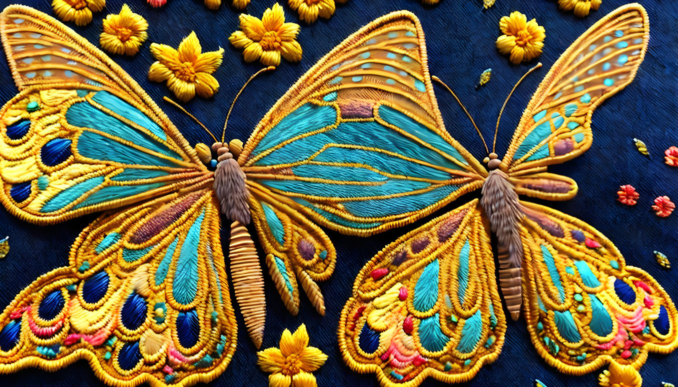 Colorful Butterfly Embroidery on Navy Background