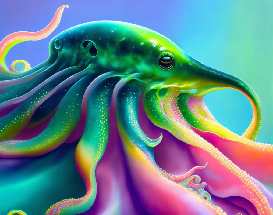 Colorful Octopus Artwork with Rainbow Gradient on Soft Background