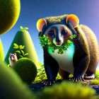 Stylized cartoon possums in lush fantasy forest setting