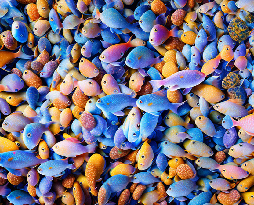 Colorful Tropical Fish School Swimming Closely in Clear Water