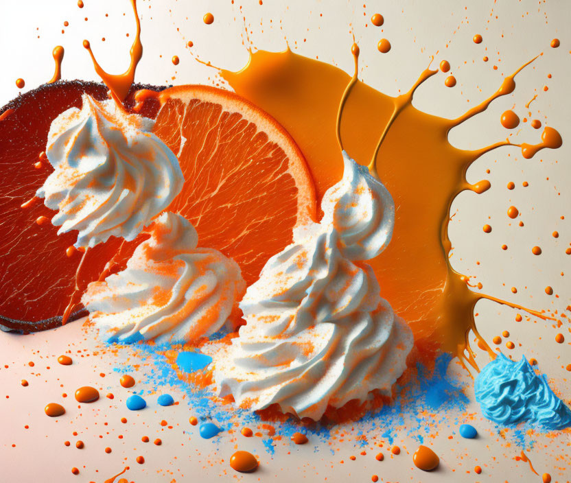 Colorful Cross-Section: Orange, Whipped Cream, Liquid Splashes, Beads