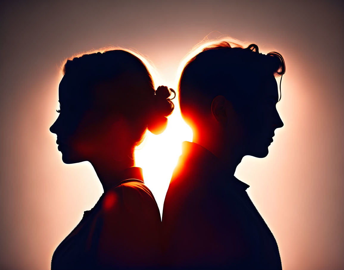 Man and woman silhouettes with glowing light, depicting tension.