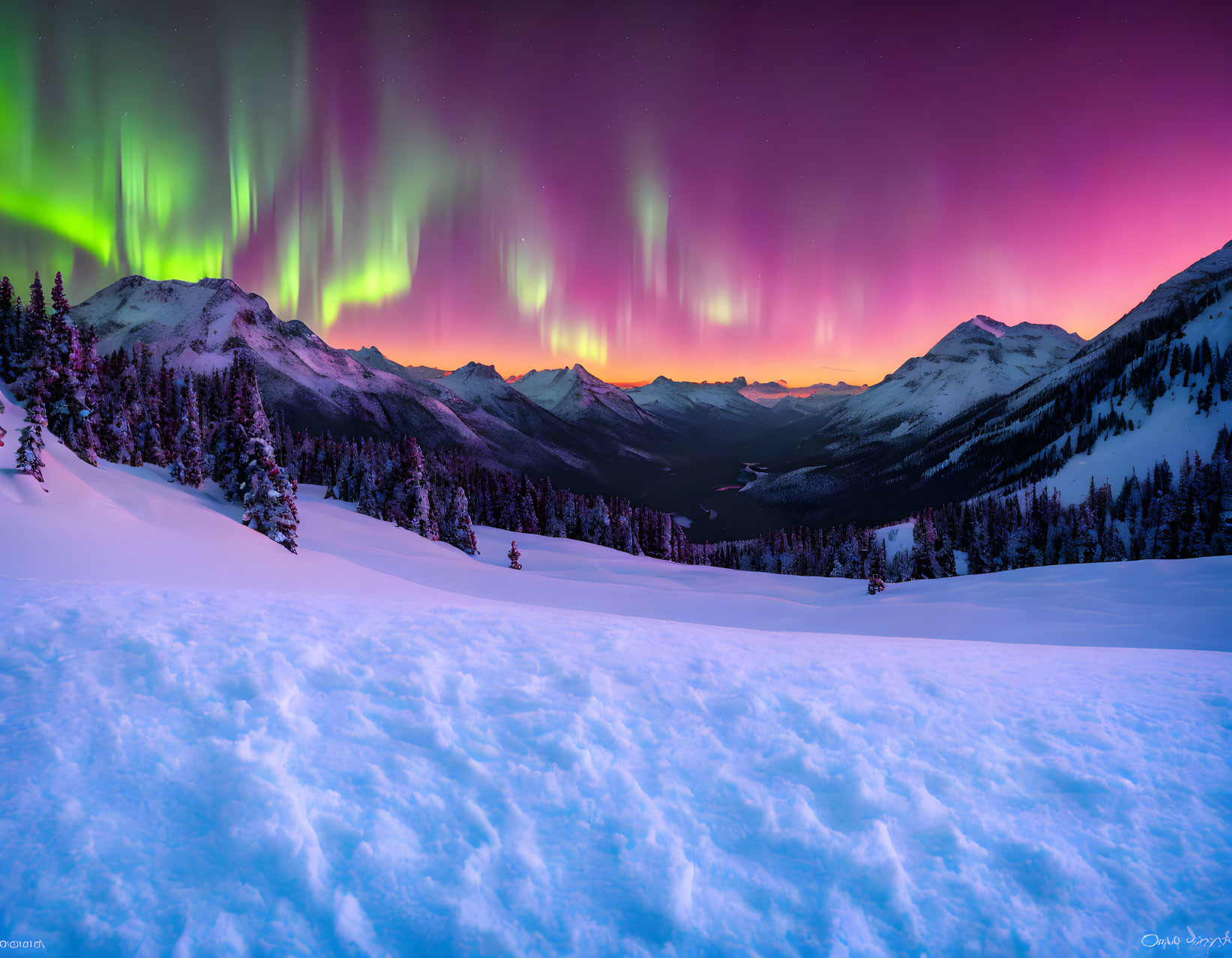 Majestic aurora borealis over snow-capped mountains