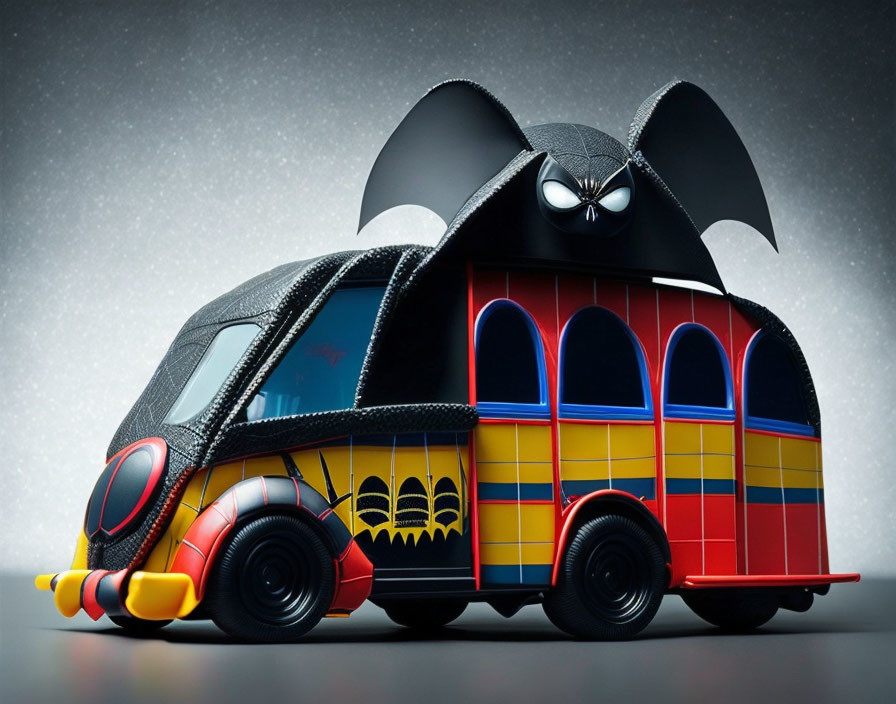 Black Bat Design Toy Van with Big Eyes, Wings, and Spider Decals