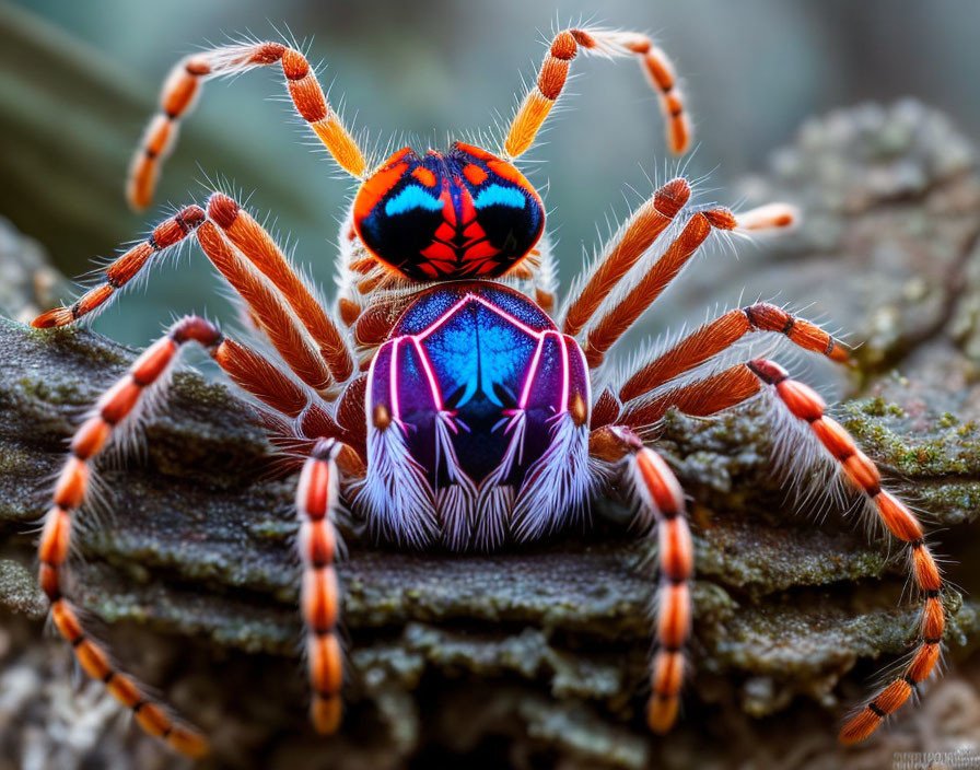 Vibrant Jumping Spider with Red, Blue, and White Patterns