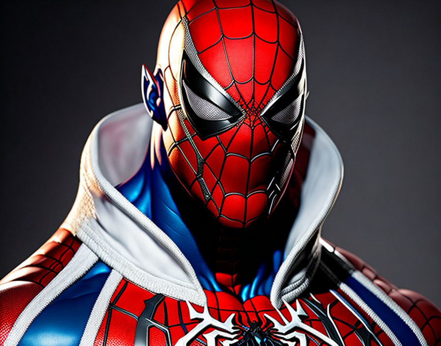 Detailed Spider-Man Costume Close-Up on Dark Background