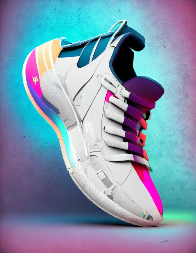 Colorful High-Top Sneaker on Turquoise and Pink Background