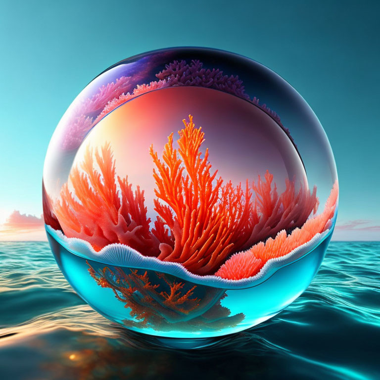 Colorful Coral Reef Ecosystem in Bubble on Ocean Surface