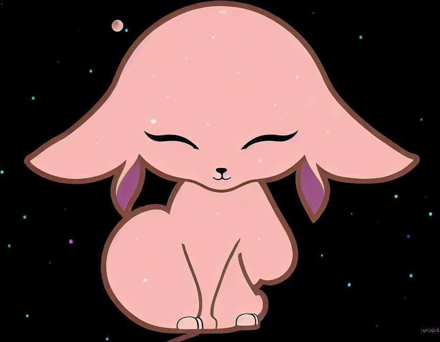 Pink Cartoon Creature with Serene Expression on Starry Background