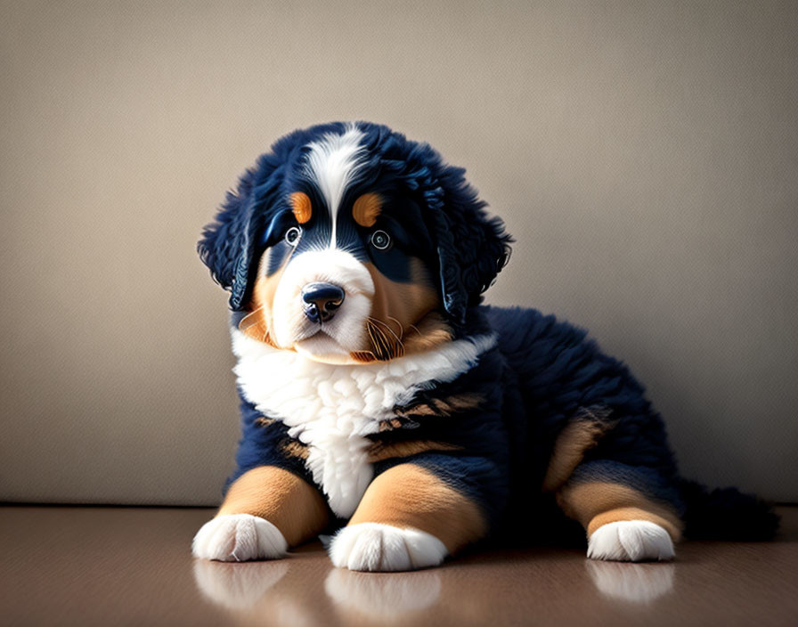 Fluffy Bernese Mountain Dog Puppy with Tricolor Coat