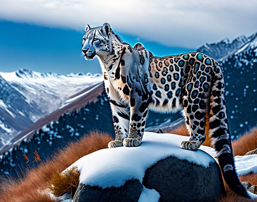 Rare Clouded Leopard in Snowy Mountain Scene