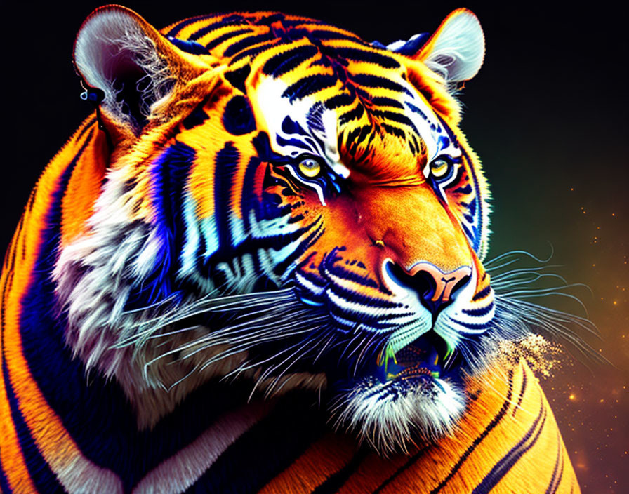 Colorful Tiger Digital Artwork on Dark Background