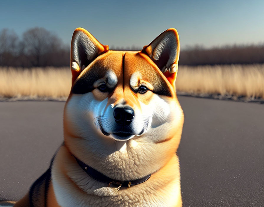 Smug Shiba Inu Dog Wearing Headset Outdoors