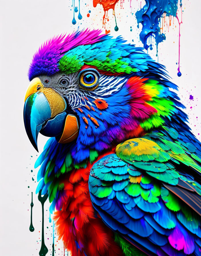 Colorful Parrot with Dripping Paint Overlay