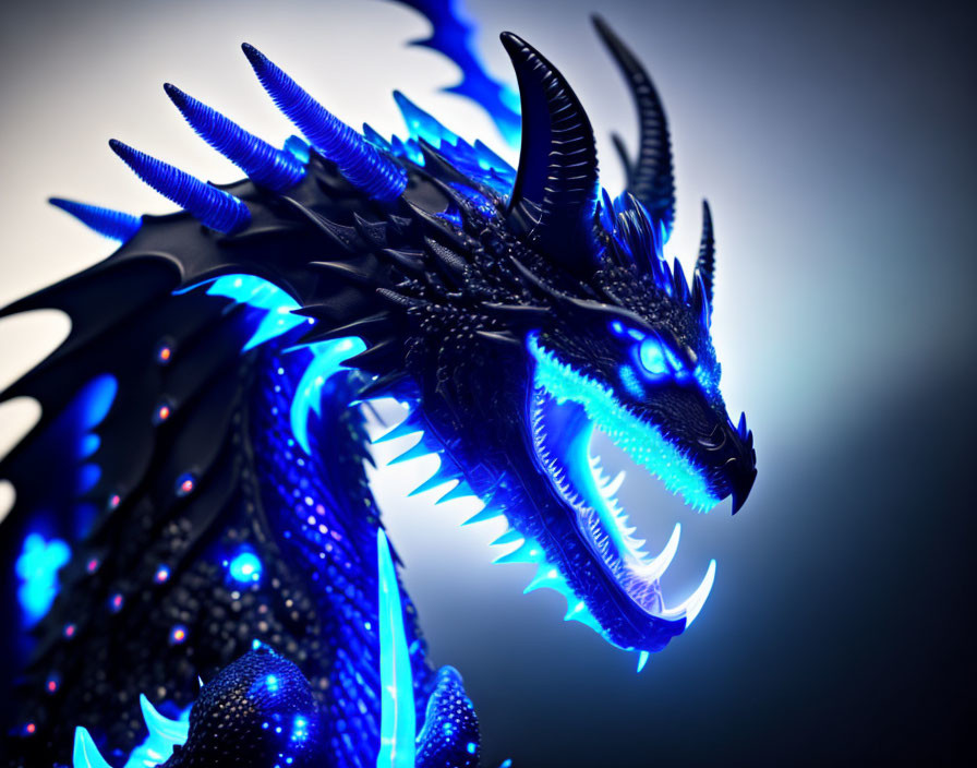 Menacing Dragon Artwork with Glowing Blue Accents