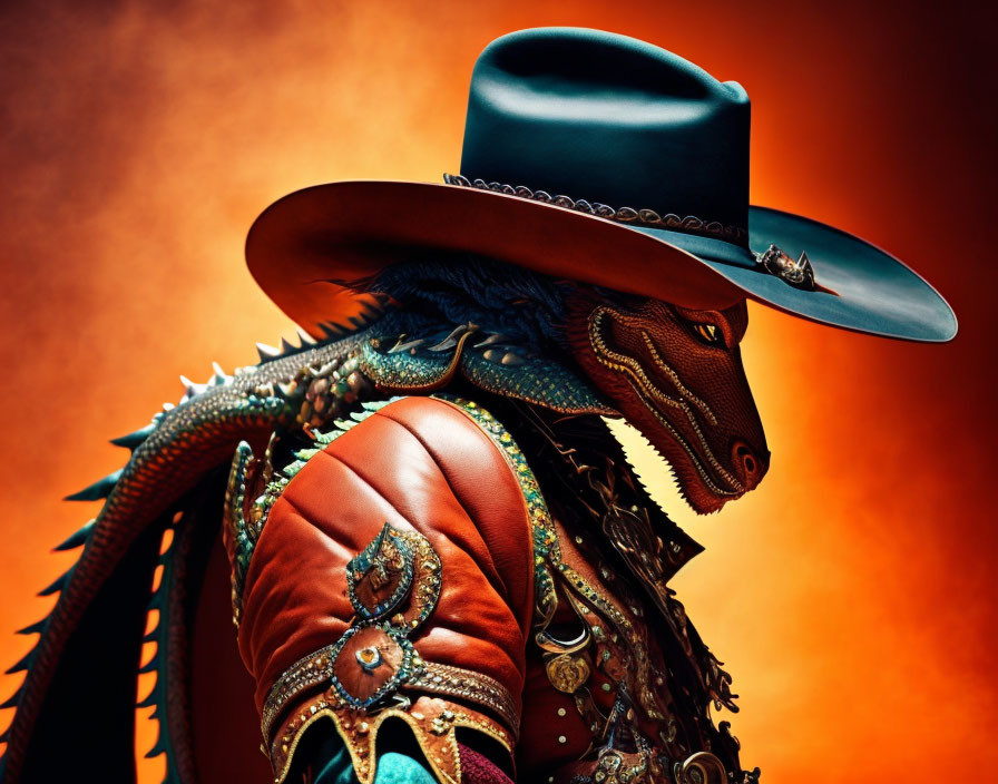 Elaborate Cowboy Costume with Dragon-Scale Patterns