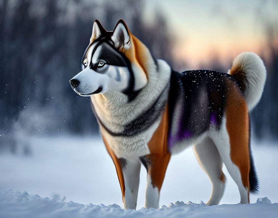 Siberian Husky with Blue Eye in Snowy Winter Scene